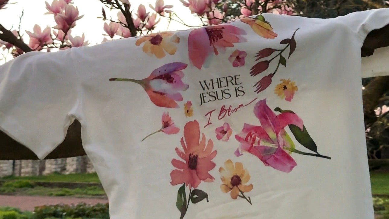 "Where Jesus is I bloom" Premium Oversized Shirt