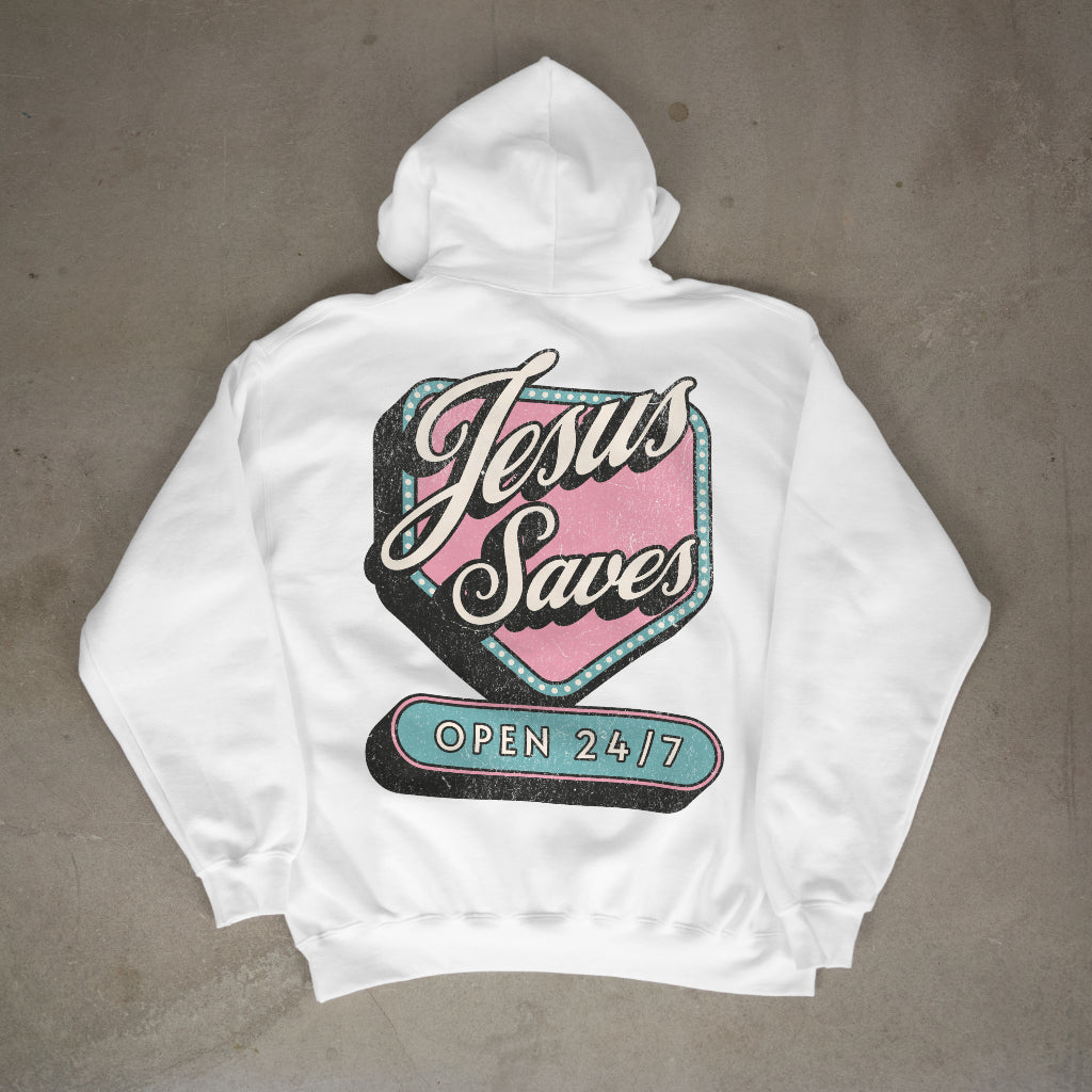 "Jesus Saves Open 24/7" Premium Oversized Hoodie
