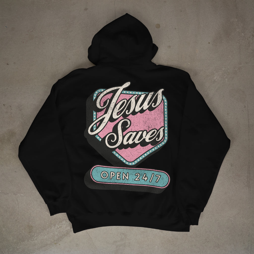 "Jesus Saves Open 24/7" Premium Oversized Hoodie