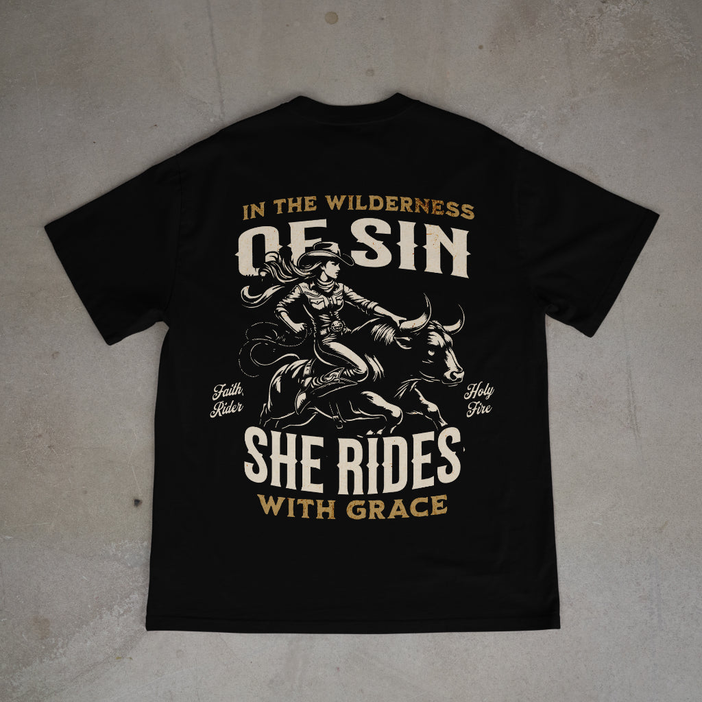"She Rides with Grace" Premium Oversized Shirt